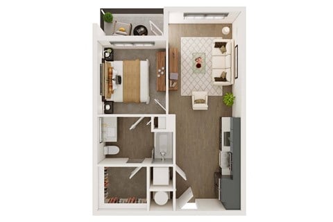 Floor plan for 1 bed, 1 bath, 630 sqft
